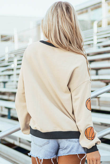 Sequin Basketball Graphic Colourblock Edge Sweatshirt | White