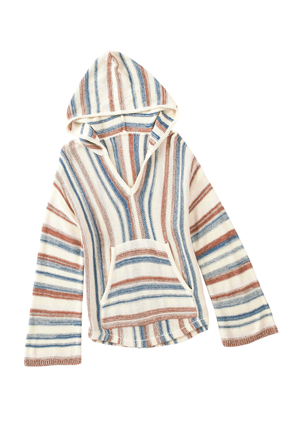 Striped Knit Kangaroo Pocket Hooded Sweater | Multicolour