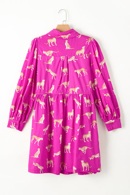 Cheetah Print Drawstring Tunic Shirt Dress | Rose