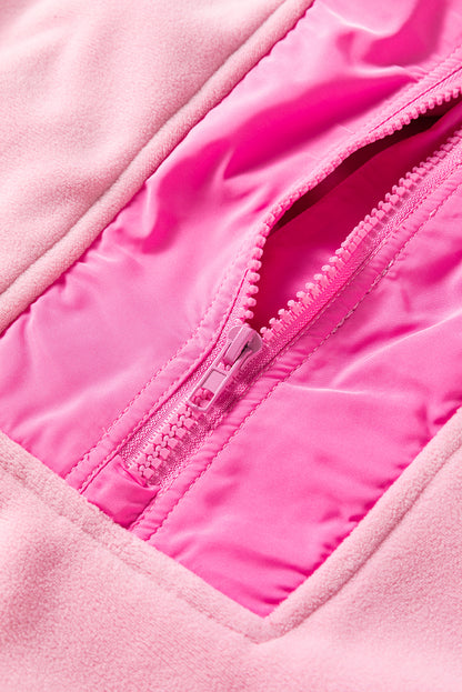 Colourblock Patchwork Half Zip Oversized Sherpa Hoodie | Pink