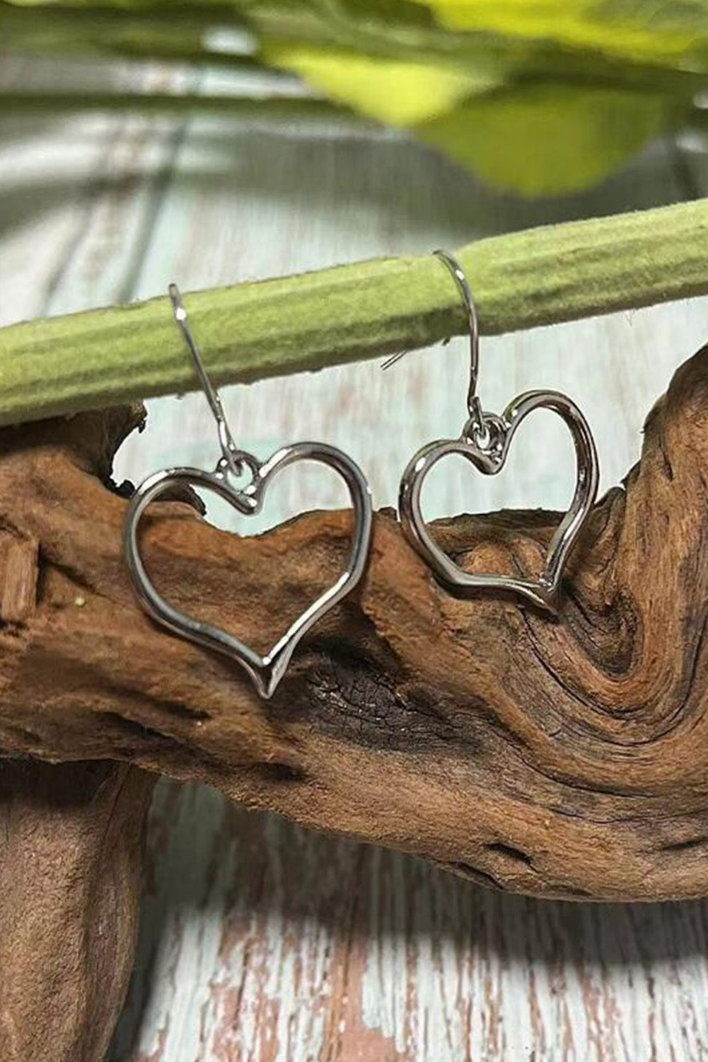 Heart Shape Hook Drop Earrings | Silvery