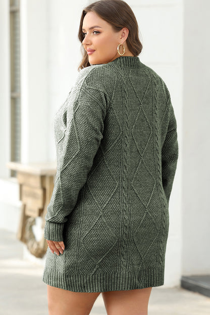 Cable Knit Drop Shoulder Loose Fit Sweater Dress | Mist Green