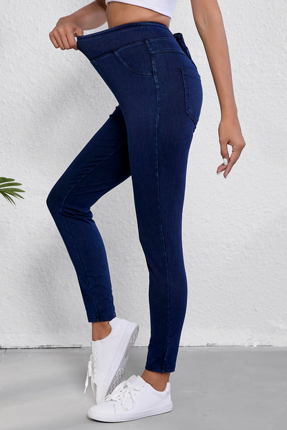 Solid Colour High Waist Stretchy Slim Fit Jeggings | Ashleigh Blue