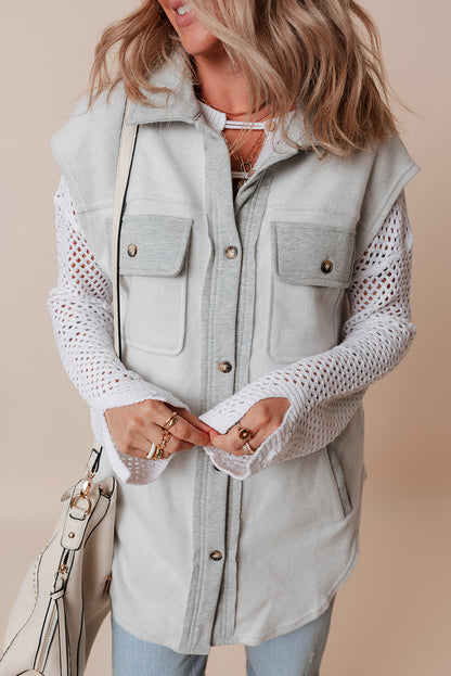 Flap Pockets Contrast Buttons Front Jacket Vest | Light Grey