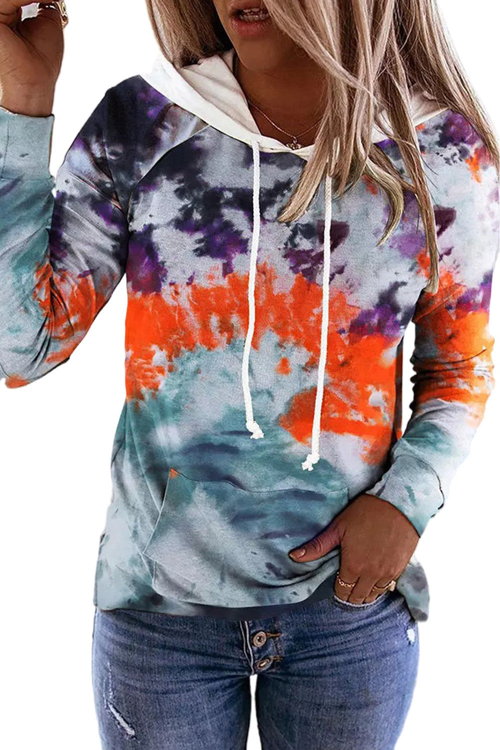 Tie Dye Drawstring Kangaroo Pocket Hoodie | Multicolour