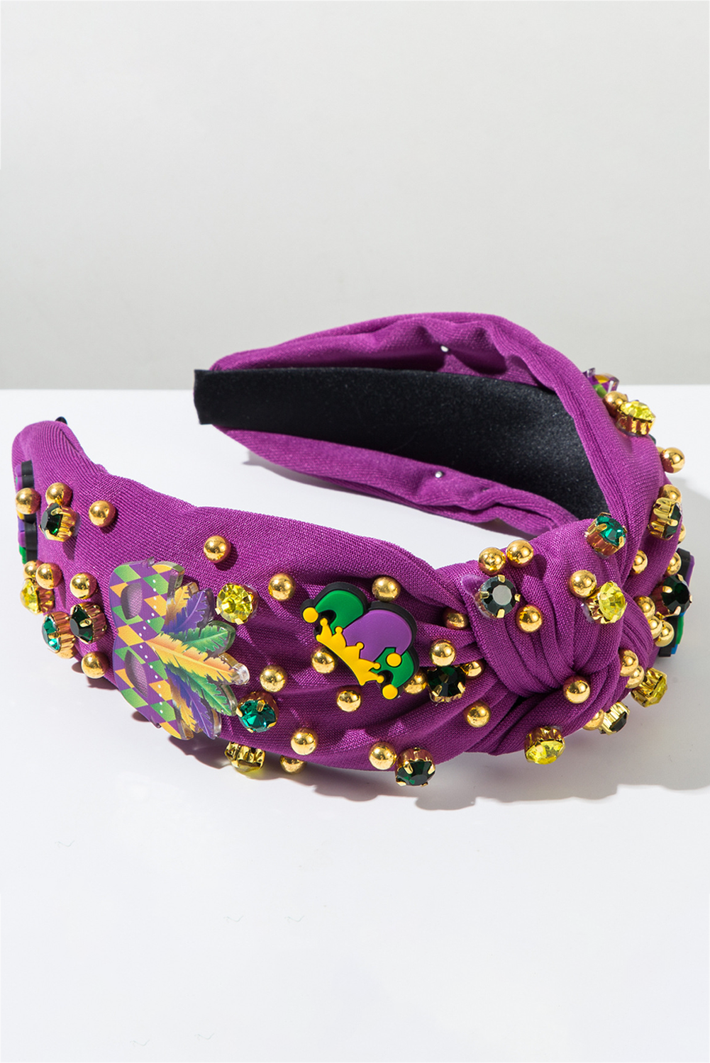 Mardi Gras Rhinestone Beaded Knotted Wide Headband | Tillandsia Purple