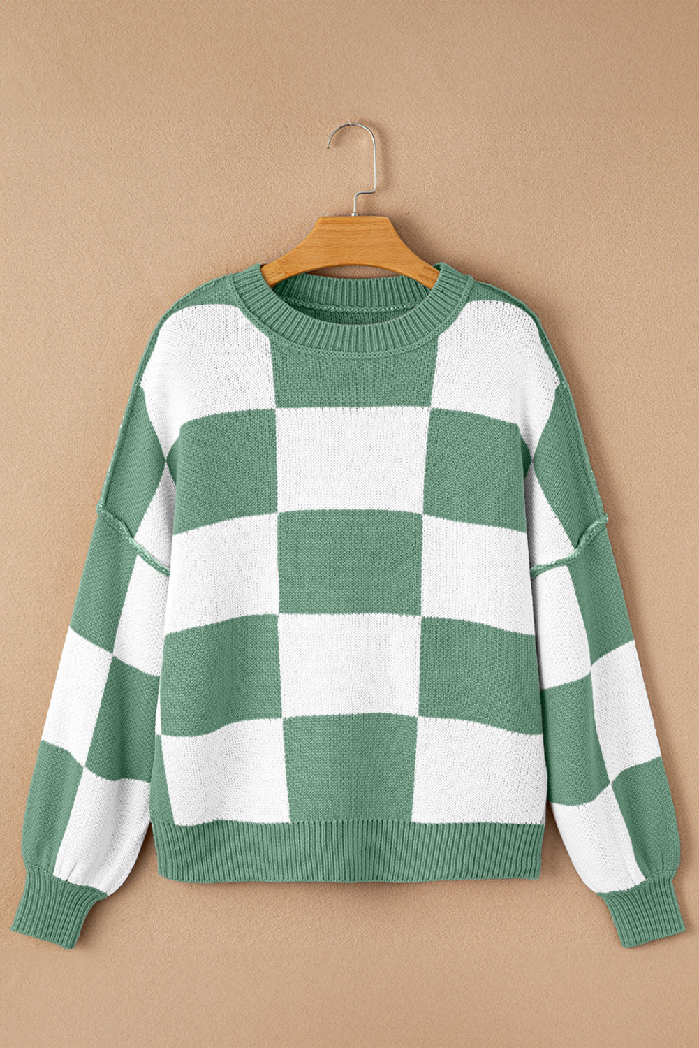 Checkered Bishop Sleeve Sweater | Green