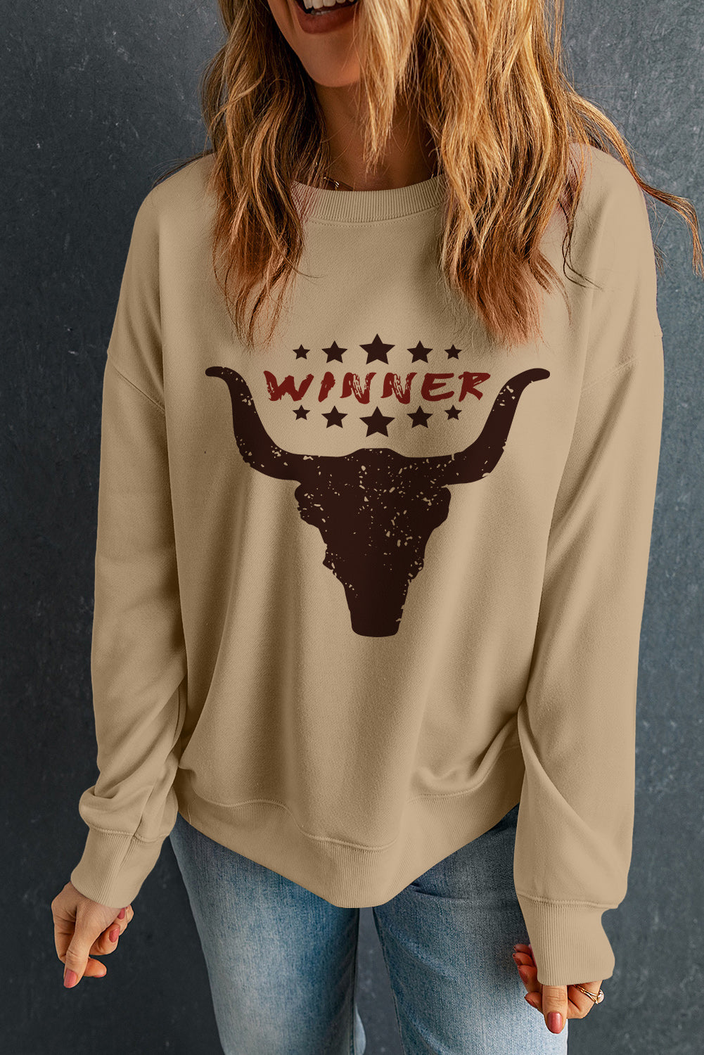 Winner Steer Head Graphic Sweatshirt | Khaki