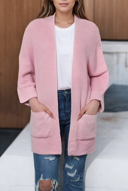 Oversized Fold Over Sleeve Open Front Cardigan | Pink