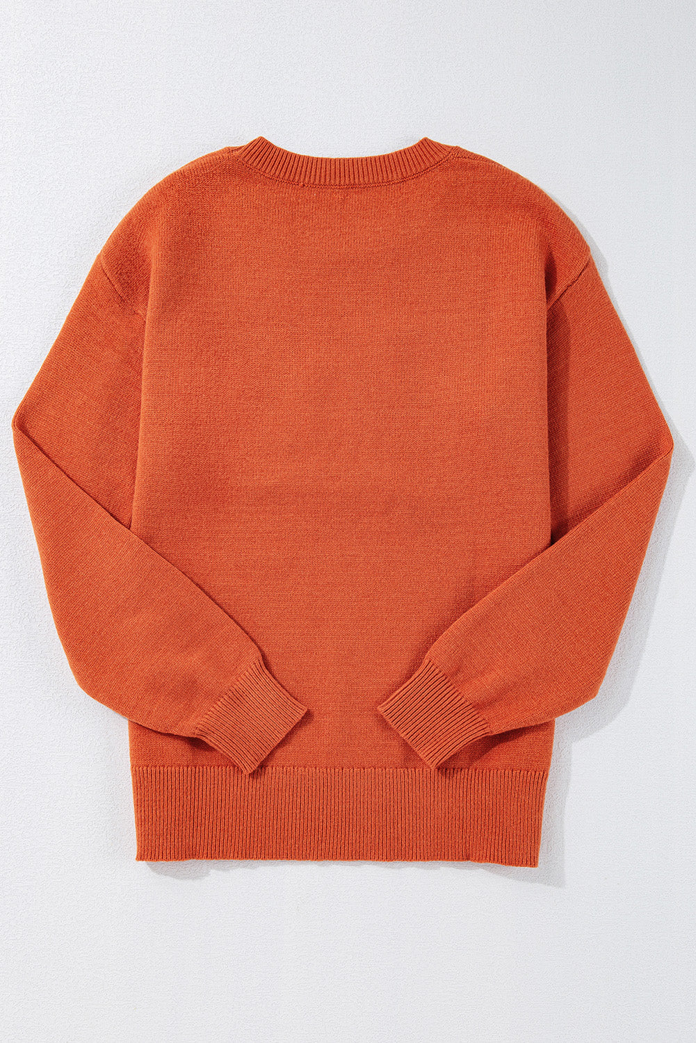 Boo Knitted Pattern Ribbed Edge Drop Shoulder Sweater | Orange