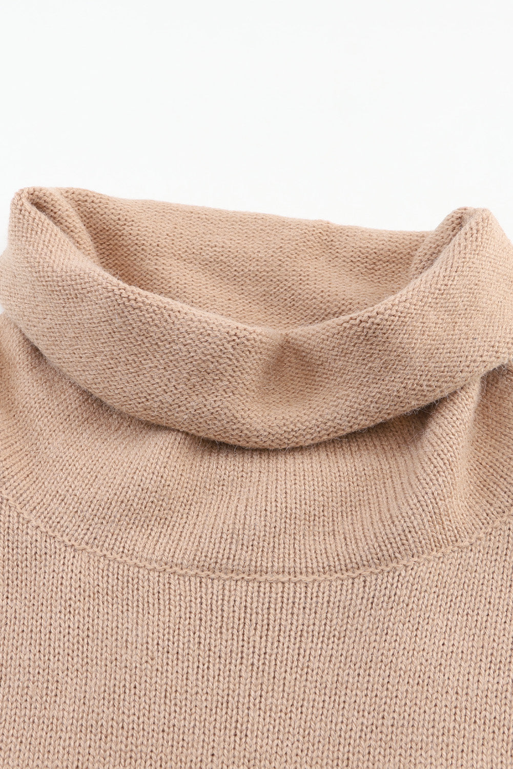 Colour Block Turtle Neck Drop Shoulder Knit Sweater | Khaki