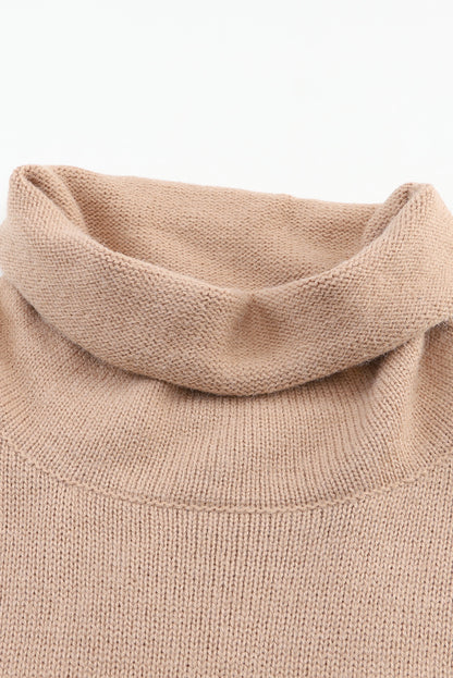 Colour Block Turtle Neck Drop Shoulder Knit Sweater | Khaki