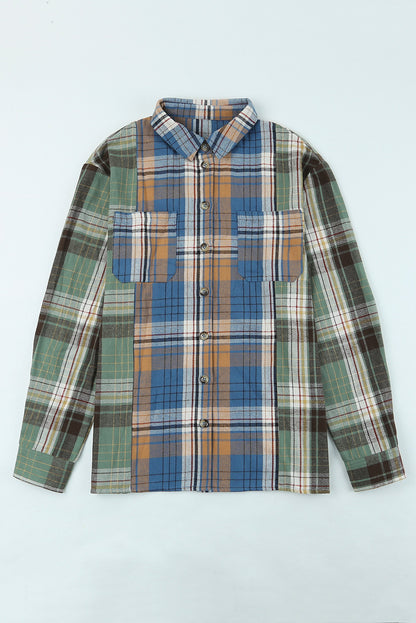 Chest Pockets Button Up Plaid Shacket | Green