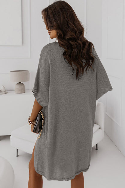 Dolman Half Sleeve Pocketed Long Cardigan | Gray