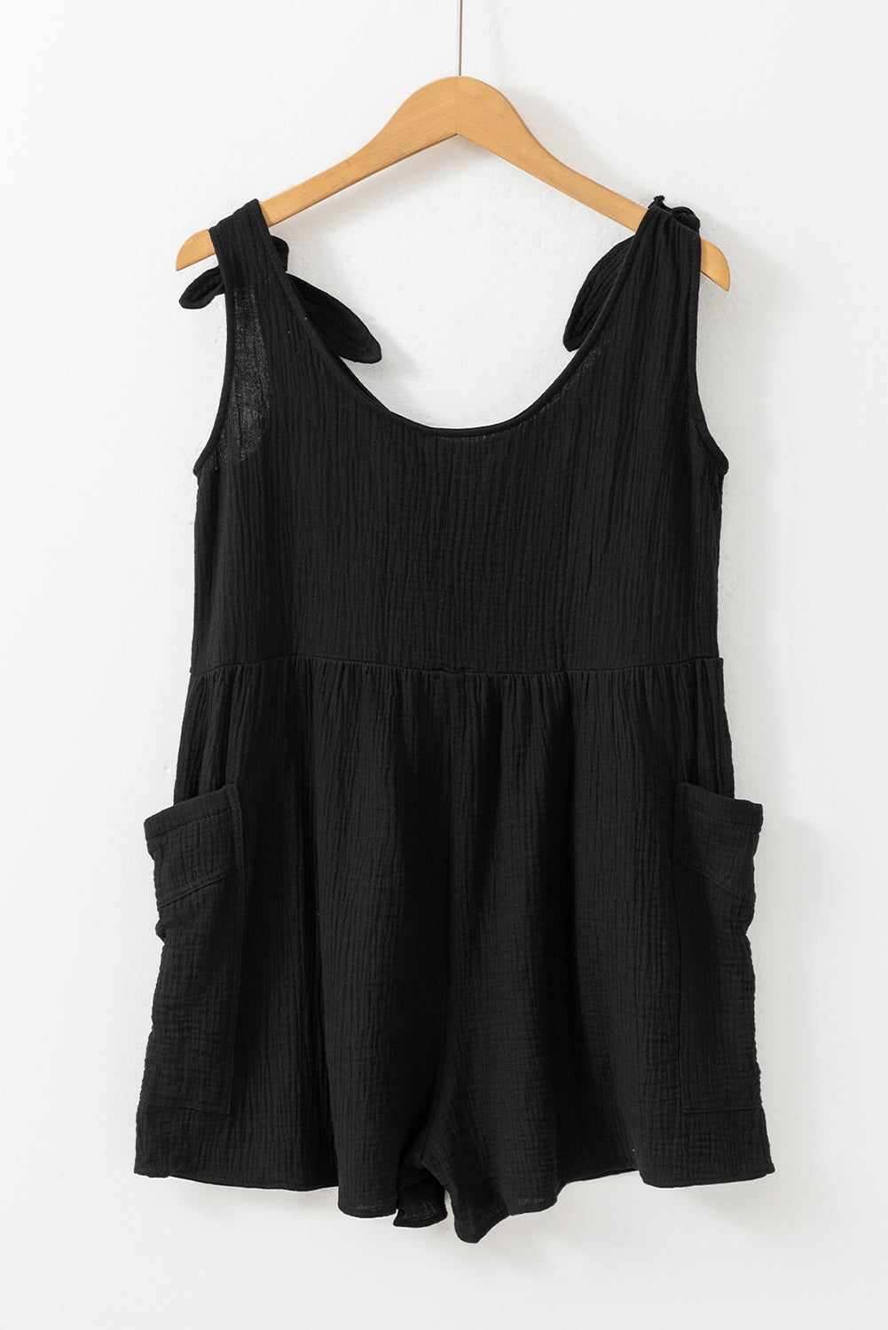 Textured Knotted Straps High Waist Wide Leg Romper | Black