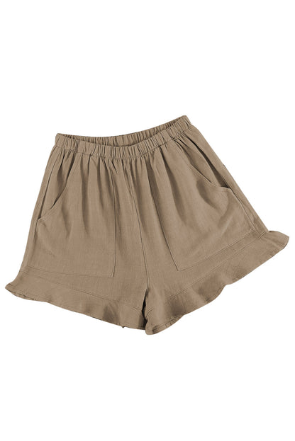 High Waist Pocketed Ruffle Shorts | Khaki