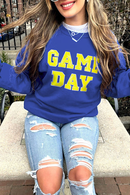 Game Day Crew Neck Graphic Pullover Sweatshirt | Dark Blue