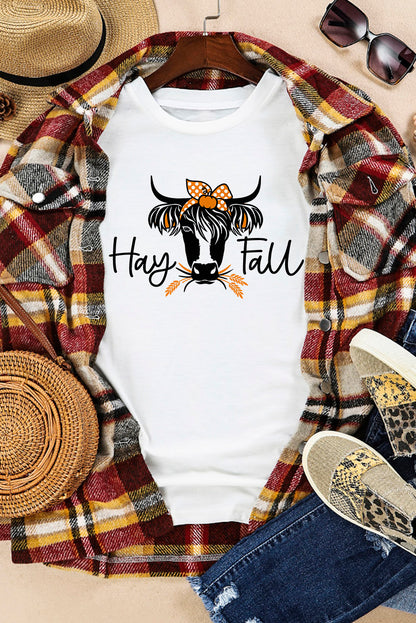 Hay Fall Cow Head Graphic Tee | White