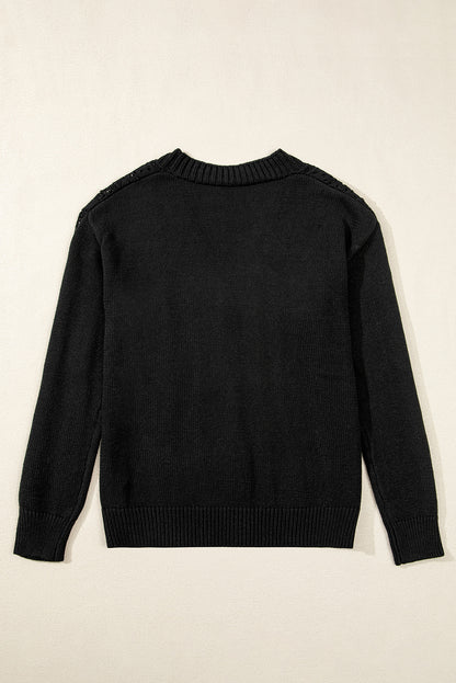 Open Knit Drop Shoulder Sweater Cardigan | Black