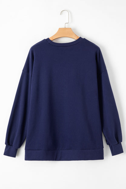 Solid Fleece Lined Drop Shoulder High Low Sweatshirt | Navy Blue