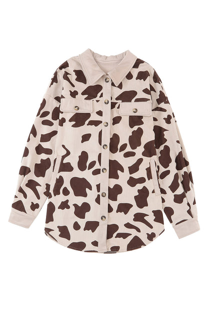 Cow Spots Printed Corduroy Shacket | Khaki