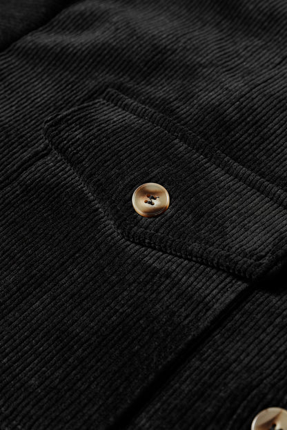 Corduroy Flap Pocket Button Up Shacket | Black