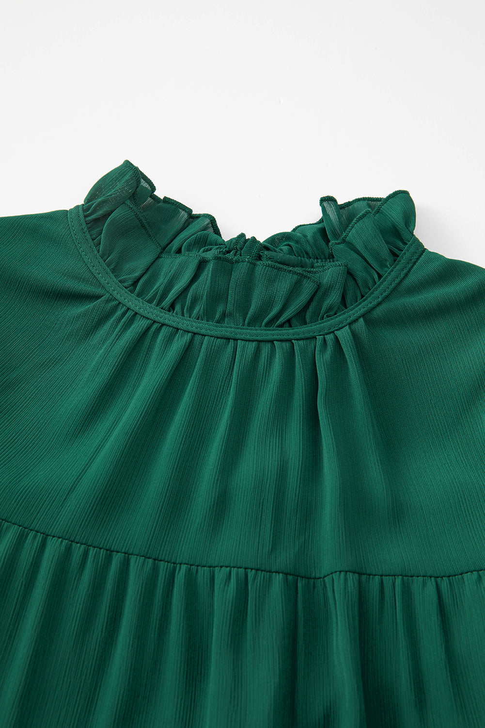 Puff Sleeve Mock Neck Back Knot Tiered Dress | Green