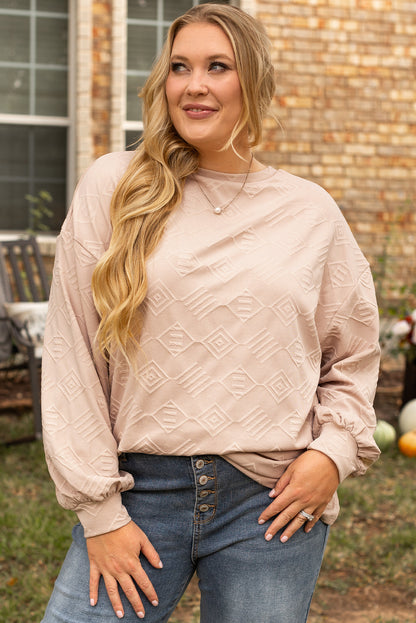 Plus Size Textured Drop Shoulder Crew Neck Sweatshirt | Parchment