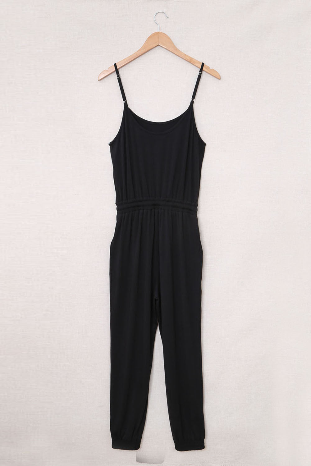 Drawstring Waist Spaghetti Straps Jumpsuit | Black