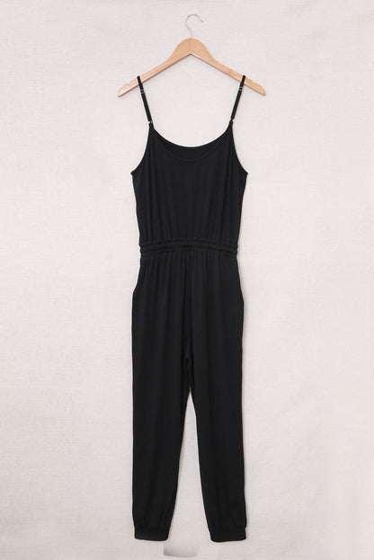 Drawstring Waist Spaghetti Straps Jumpsuit | Black