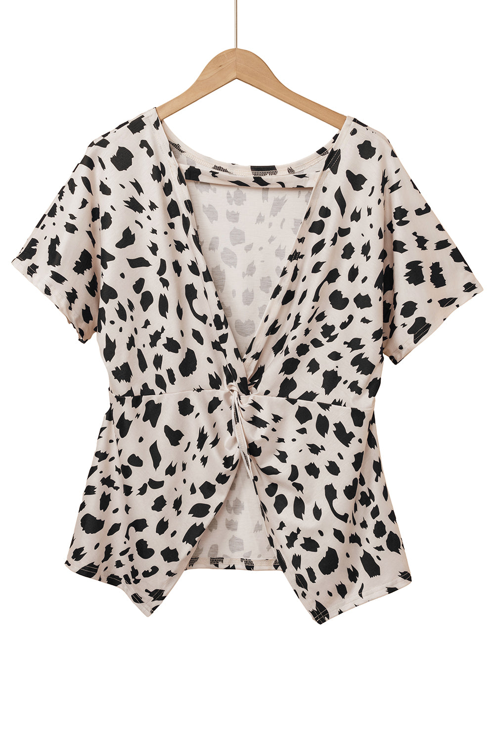 Leopard Batwing Sleeve Twist Cutout Back T-Shirt | Khaki