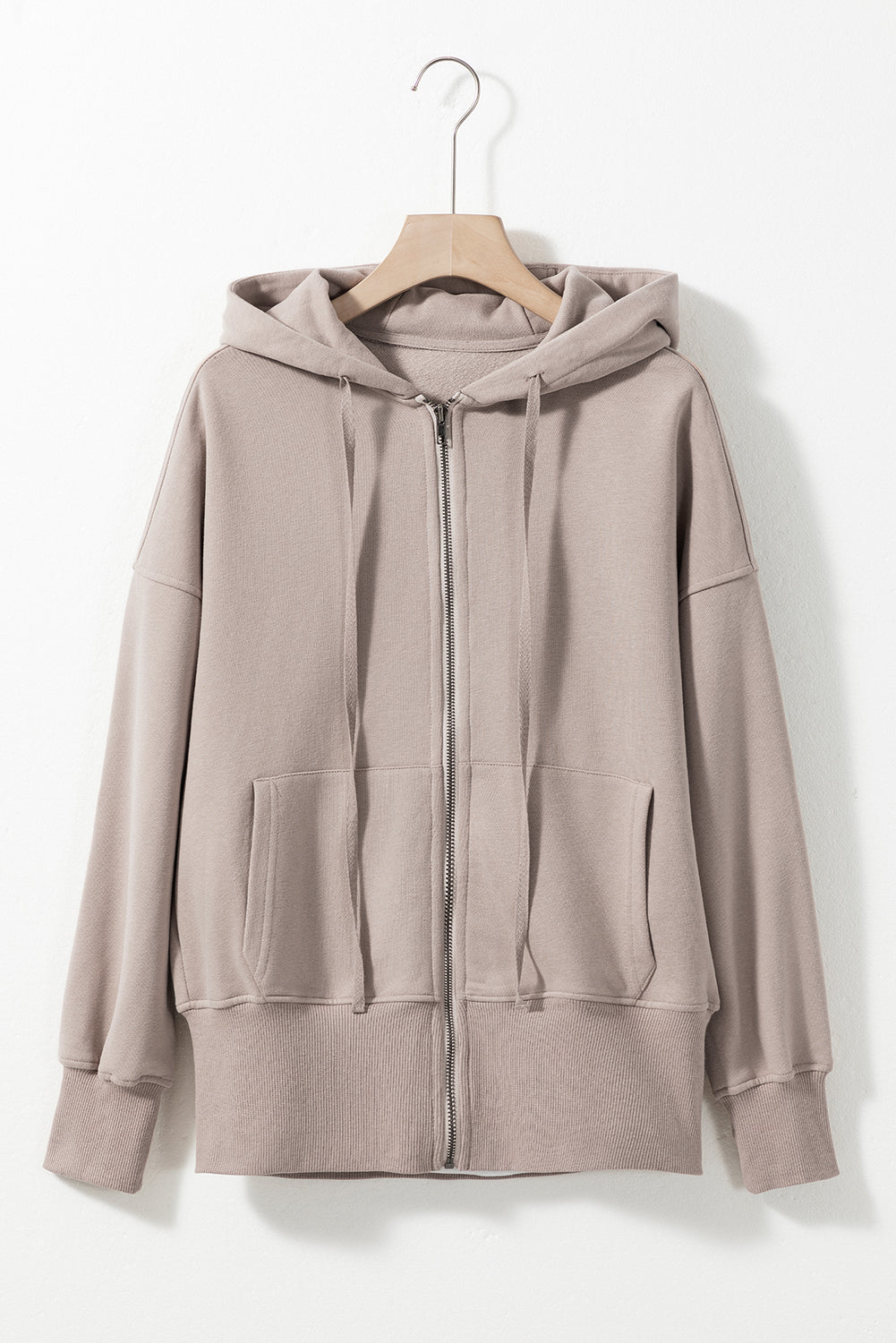 Mineral Wash Full Zip Drawstring Hoodie | Brown