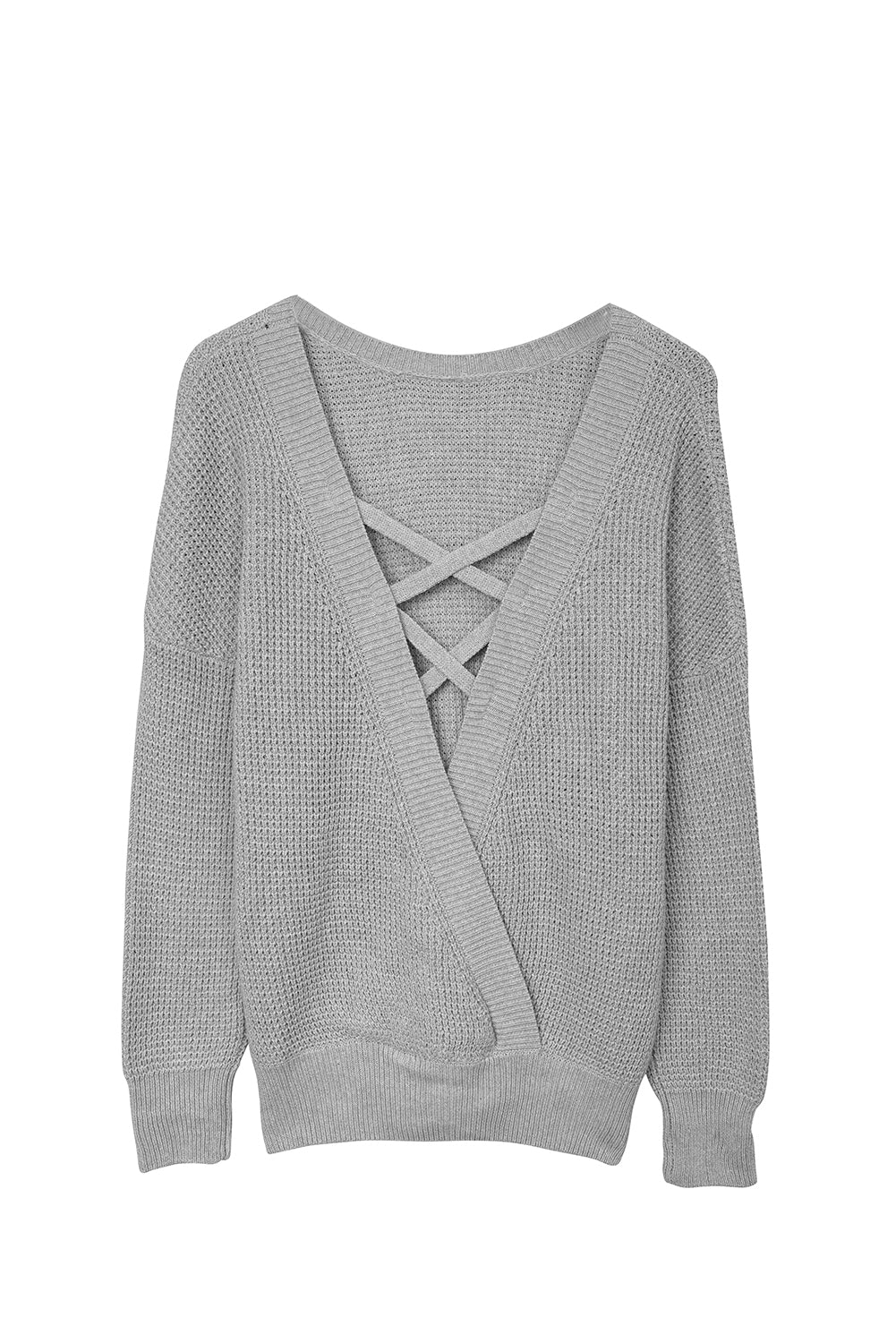 Cross Back Hollow-Out Sweater | Gray