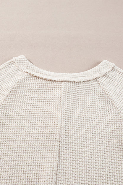 Waffle Knit Buttoned Front Raglan Sleeve Loose Blouse | Oatmeal