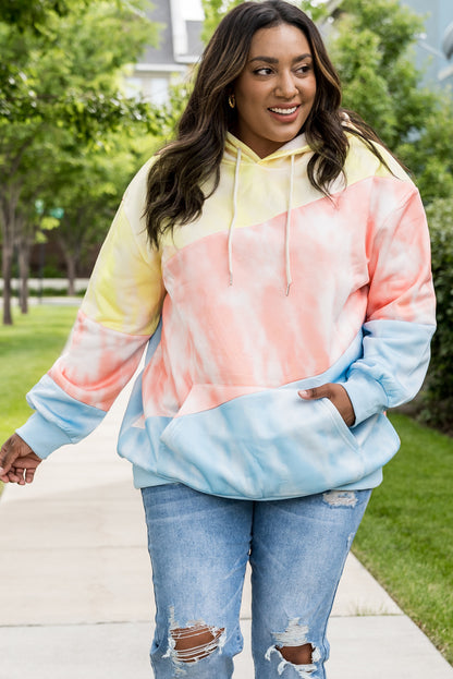 Colourblock Kangaroo Pocket Plus Size Hoodie | Sky Blue