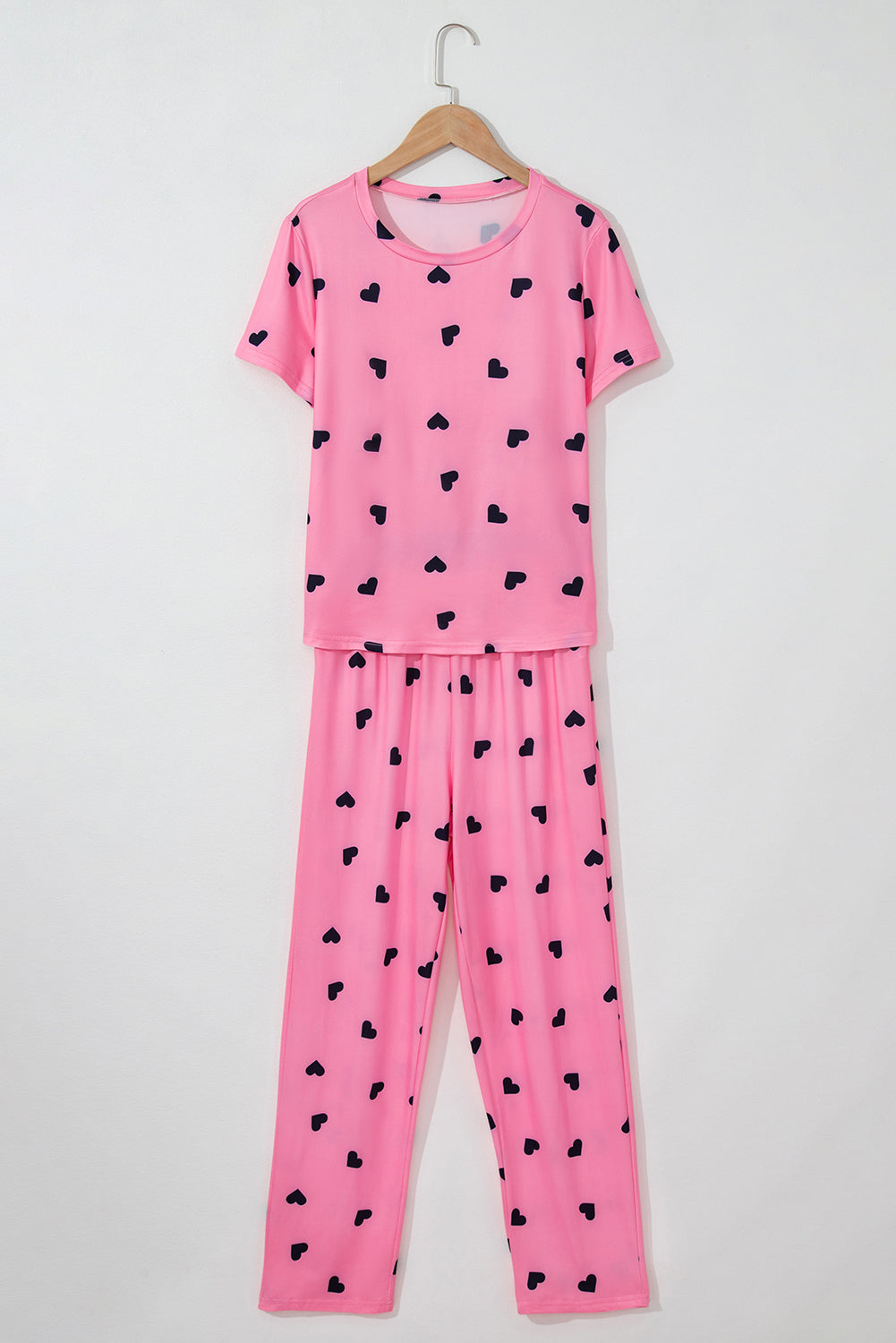 Valentines Heart Print Tee And Pants Lounge Set | Pink