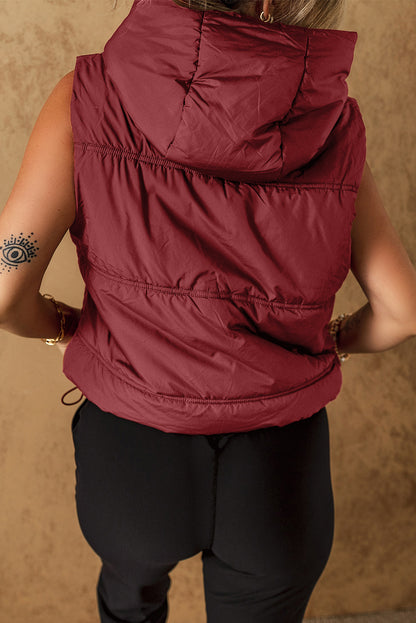 Zip-Up Side Pockets Hooded Puffer Vest | Clay