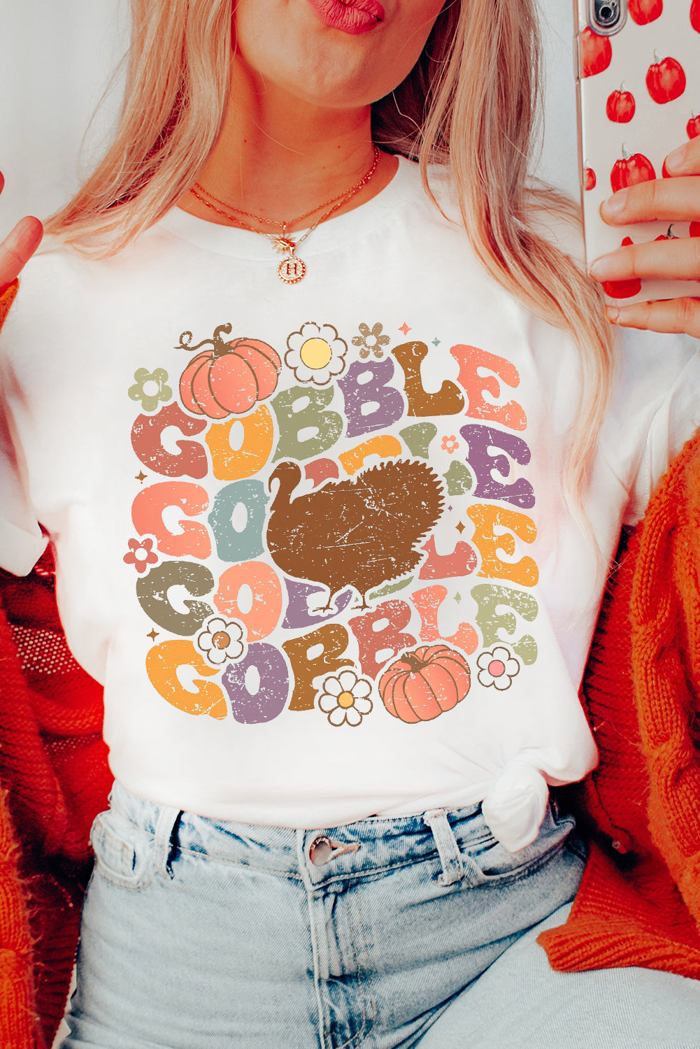 White Thanksgiving GOBBLE Turkey Graphic Tee