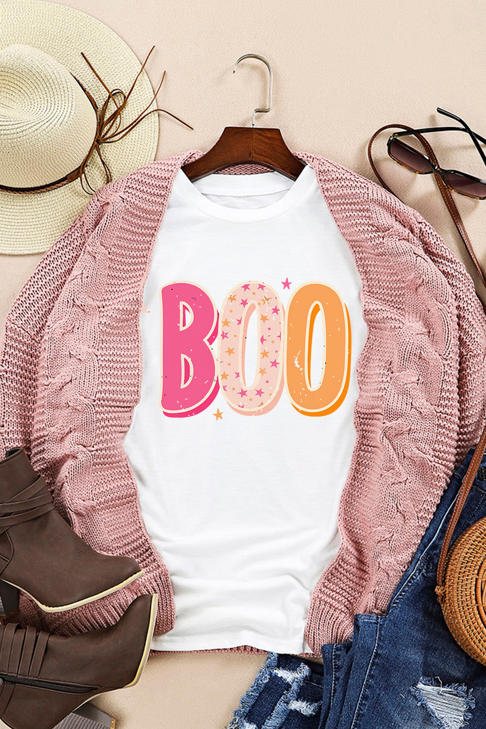 Halloween Boo Letter Graphic T-Shirt | White