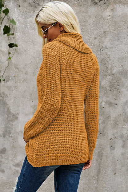 Mustard Buttoned Wrap Turtleneck Sweater | Yellow