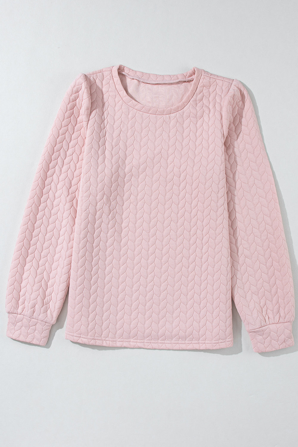 Cable Textured Puff Sleeve Sweatshirt | Light Pink