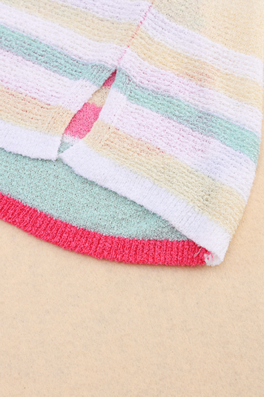 Colour Block Striped Three-Quarter Sleeve Knitted Top | Pink