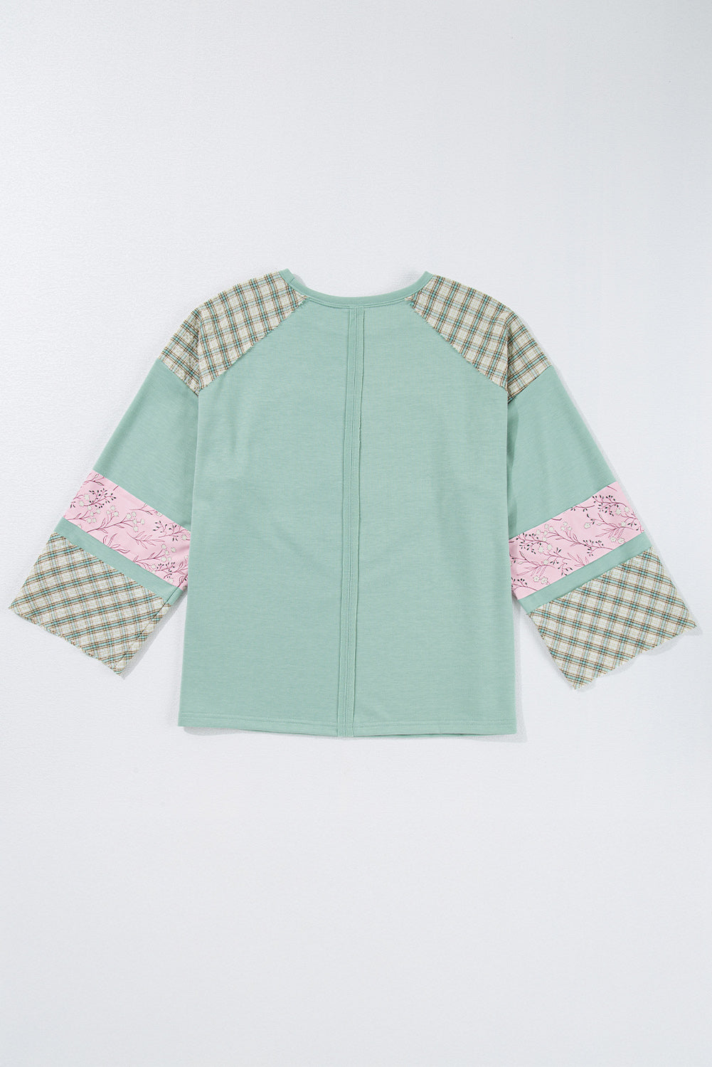 Plaid Floral Peace Heart Graphic Wide Long Sleeve Top | Clearly Aqua