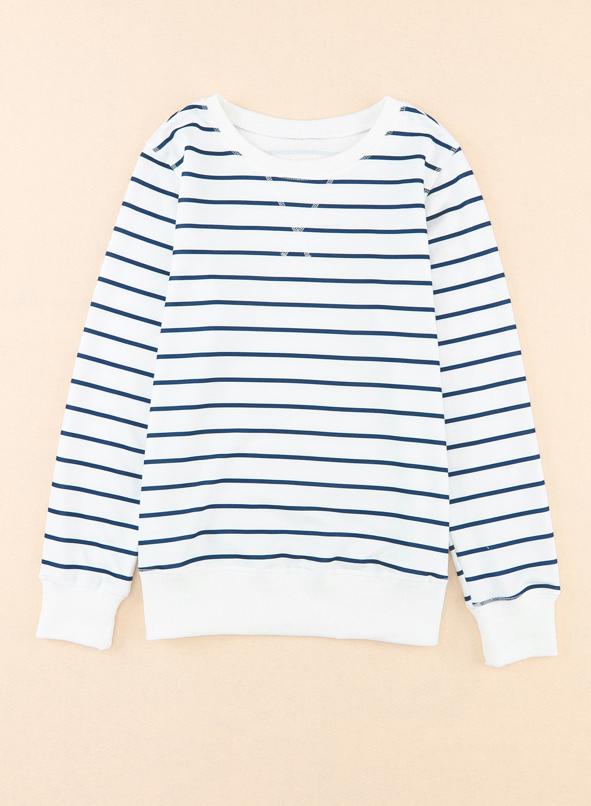 d Print Ribbed Trim Long Sleeve Top | Stripe