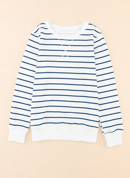 d Print Ribbed Trim Long Sleeve Top | Stripe