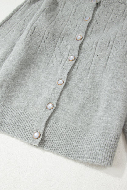 Hollow Out Buttoned Knit Cardigan | Green