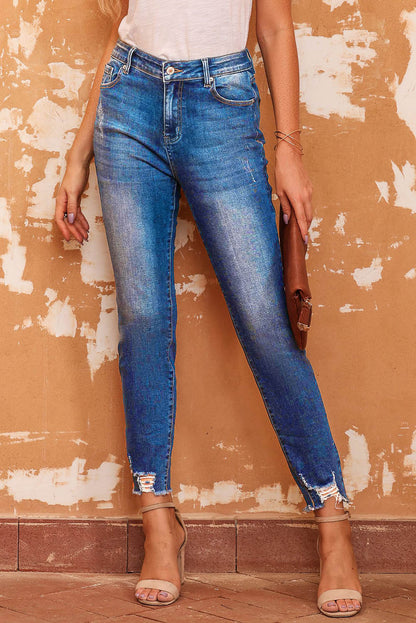 Raw Hem Ankle-Length Skinny Jeans | Blue