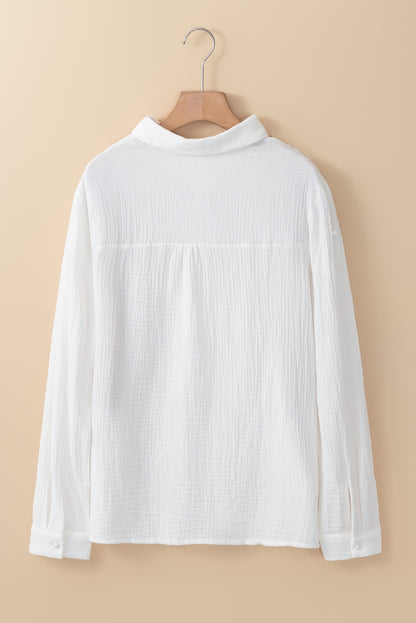 Floral Lace Hollow-Out Splicing Crinkled Shirt | White