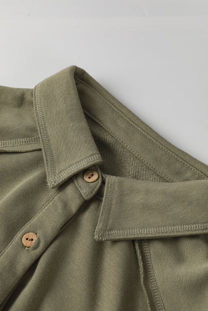 Waffle Knit Patchwork Exposed Seam Loose Shacket | Moss Green