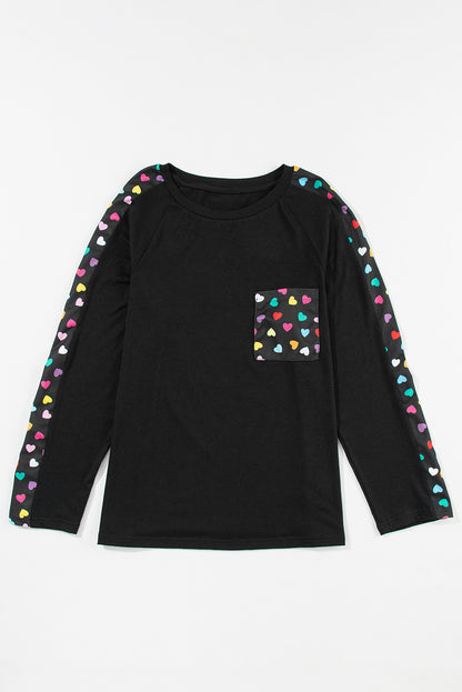 Valentine'S Day Love Hearts Raglan Sleeve Top | Black